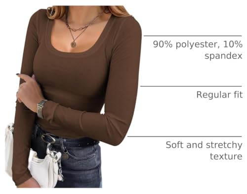 Image of Ekouaer Womens Long Sleeve Shirts Square Neck Slim Fit Basic Tops Ribbed Thermal Undershirts Layering Tee