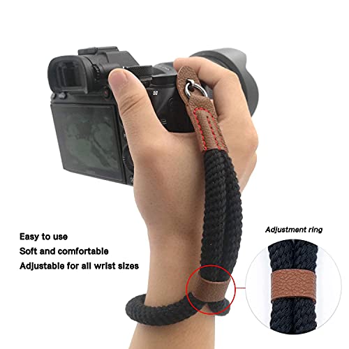 Comfortable Cotton Camera Hand Wrist Strap Compatible For Sony A7 A9 A6000 A6300 A6500 Fujifilm X-T30 X-T20 X-T3 X-T2 X70 Ilce M10 Mirrorless Cameras Safety Tether (Black) #TOP3
