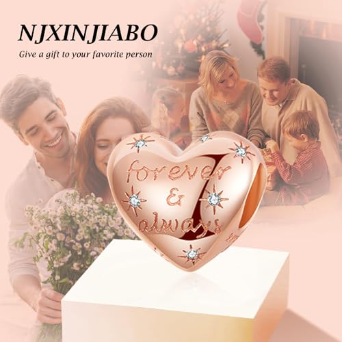 Image of S925 Sterling Silver Rose Gold Romantic Charm Pendant, Gifts for Family Friends Girlfriend, Valentine's Day Birthday Christmas Anniversary, Bracelet Necklace Bead Dangle Charm for Women Jewelry