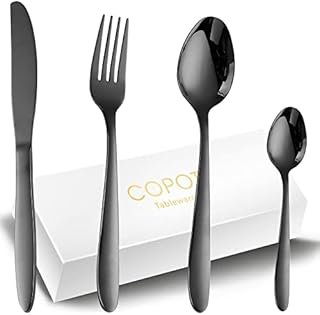 Cutlery Set Black for 6 People,COPOTI 24 Piece Stainless Steel Modern Knife Fork Spoon Dinner Set,Dishwasher Safe Flatware.