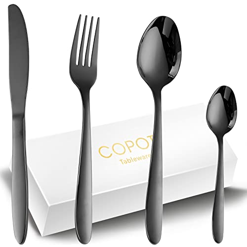 Couvert Inox Noir 6 Personnes, COPOTI 24 Pieces Ensemble Couteau Fourchette Ensemble De Couvert De Table Set Cover