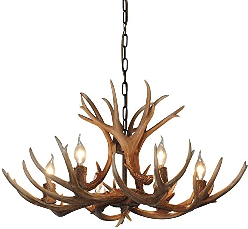 Luz colgante , Lámpara de araña moderna LED Bombilla de cuerno de ciervo 6 luces Resina de hierro Lámpara colgante industrial retro Lámpara de techo Lámpara de techo Lámpara de iluminación Compatible