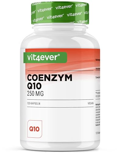 vit4ever Coenzym Q10 extra hochdosiert mit 250 mg je Kapsel - 120 Kapseln - 4 Monate Vorrat - Premium: Q10 aus pflanzlicher Fermentation - 100% Ubichinon - Vegan
