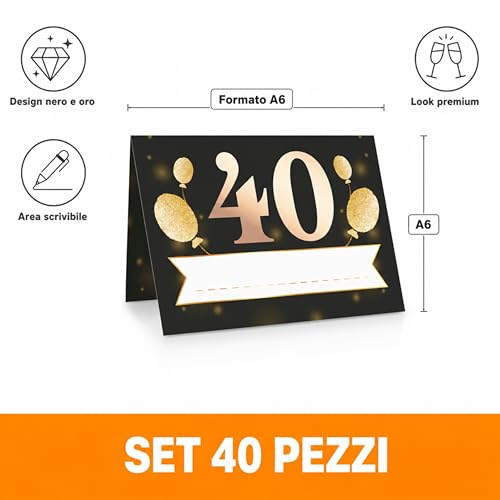 Marque-places de table haut de gamme noir et doré format A6 lot 40 - 2