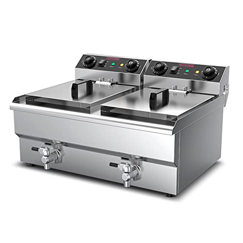 Heihe Freidora eléctrica Comercial con Cesta, freidora de encimera con Control de Temperatura, Tanque Doble, Acero Inoxidable, con Temporizador para Restaurante y hogar