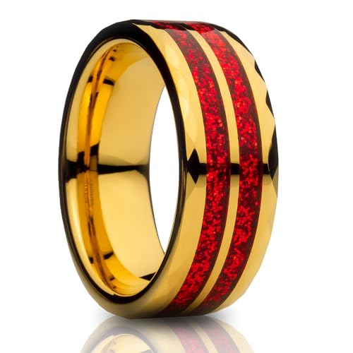 OVIEDO JEWELRY Yellow Gold Tungsten Ring,Glitter Ring,Tungsten Carbide,Men's & Women's,Anniversary,Engagement,Diamond Cut Edges,Comfort Fit,Unique Tungsten Ring