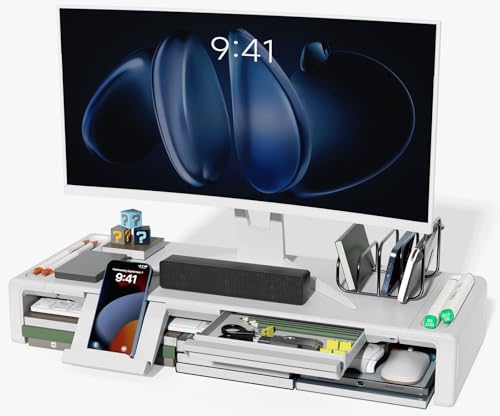 Support de moniteur multifonction avec tiroir intégré fente pour stylo et support téléphone