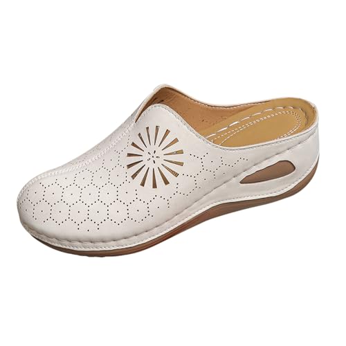 Nuoke sandalias mujer verano,sandalias dedo cuña, de tacón transpirables y ahuecadas para, cómodas, de un solo pie, para primavera y Zapatillas Caminar Ligeras (Beige, 42)
