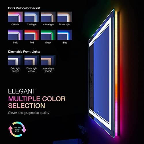 77x36 Inch RGB LED Bathroom Mirror with Lights, Color Changing RGB Backlit LED Mirror for Bathroom,Lighted Vanity Mirrors for Bathroom Wall, Dimmable, Anti-Fog (RGB Backlit+Front-Lit)