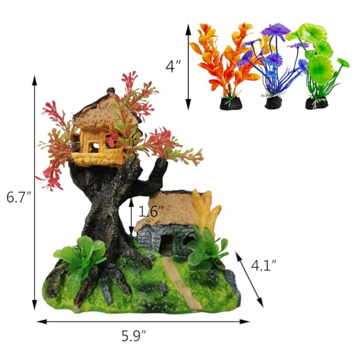 Image of Hamiledyi 4PCS Aquarium Decoration, Fish Tank Artificial Resin Castle Ornaments, Betta Tank Landscape Decorations with Plastic Plants for Shrimp Fish Climbing Hiding