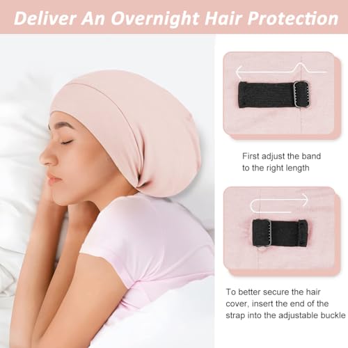 Image of SANNIDHI Sleeping Cap for Women Bamboo Fiber Silk Hair Care Cap for Sleeping Stretchy Postpartum Hair Wrap Cap for Long Hair