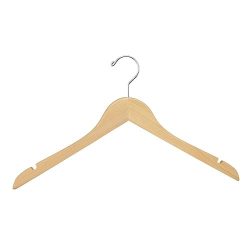 Ganchos de madera para ropa (paquete de 100 unidades). Ganchos clásicos de 17" de madera natural para tiendas con gancho cromado