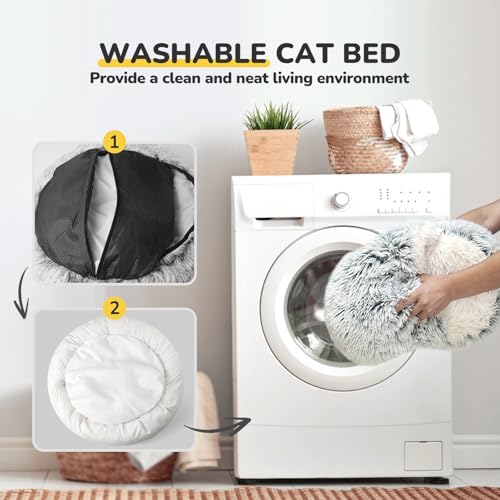 Lit rond pour chat CATISM en peluche gris lavable
