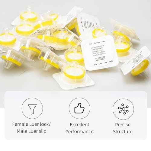 Image of Sterile Syringe Filter Nylon Hydrophilic Filtration 0.22 um Pore Size, 25 mm Membrane Diameter, 20 Pack, Sterile Packed Individually for HPLC Sample Preparation