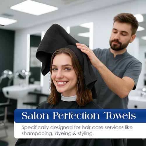 Image of DAN RIVER 100% Cotton Salon Towels Set - 16x26 inches, Pack of 24, Highly Absorbent and Quick-Dry Towels for Hand, Salon, Spa, Beauty, Gyms and Home Hair Care, Black