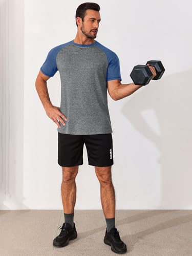 Image of Runcati Mens Casual Slim Fit T Shirts Raglan Short Sleeve Crewneck Baseball Tees Color Block Workout Fashion Shirt
