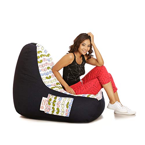 Image of Style Homez Urban Design Denim Canvas Abstract Printed Bean Bag XXL Size Filled with Beans Fillers