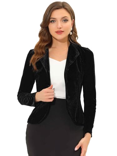 Allegra K Women's Halloween Christmas Suit Jackets Notched Lapel Collar Button Office Velvet Blazer