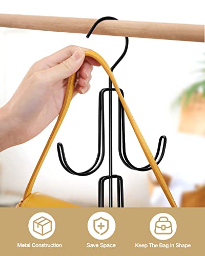 2Pack Purse Hanger Organizer For Closet Handbag Silver Metal Holder, Hanging Closet Organization Storage Scarves, Men's Ties, Women's Shawls, Backpacks, Belts, Accessories, Clothes (Black) #TOP2