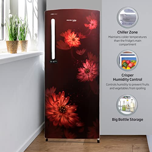 Image of Voltas Beko 200 L 4 star Direct Cool Refrigerator, Dahlia Wine (RDC220B60 /DWEXXXXSG), Free 1 Year Extended warranty