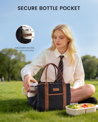 Insulated Lunch Bag Women with Triple Compartments & Bottle Holder - image 3