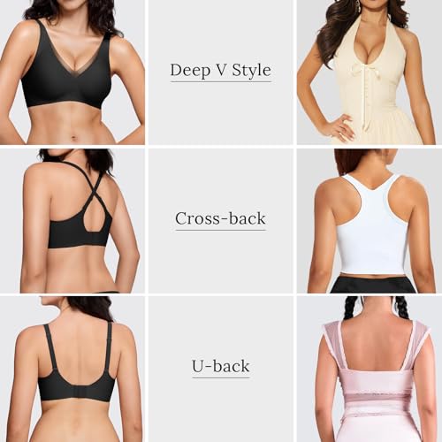 Image of ProKloud Wireless Triangle Bralettes for Women Plunge Unlined Bras No Underwire Comfortable Unpadded Everyday Tshirt Bra