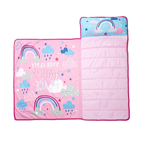 Funhouse Happy Rainbows Kids Nap Mat Set – Includes Pillow and Fleece Blanket - Great for Girls Napping During Daycare, Preschool, or Kindergarten - Fits Toddlers and Young Children