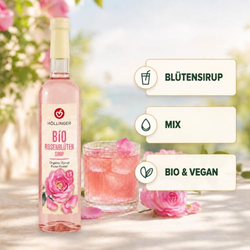 Höllingerr Bio Rosenblüten Sirup - Vegan, 3x500ml Glas Flasche - Rosige Erfrischung – Ansicht 4