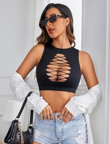 Avidlove Women's Fishnet Top Sexy Cut Out Crop Short Hollow Out Cropped Tank Top(S M L)3