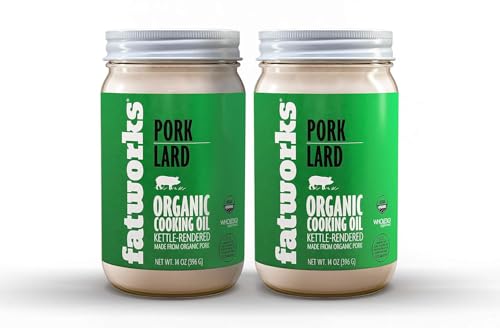 Fatworks, Certified Organic Pork Lard, NON-GMO, USDA 100% Organic for Keto, Paleo Everyday Cooking and Frying, Whole30 Approved, No Preservatives in Glass Jar, 14oz Pack of 2