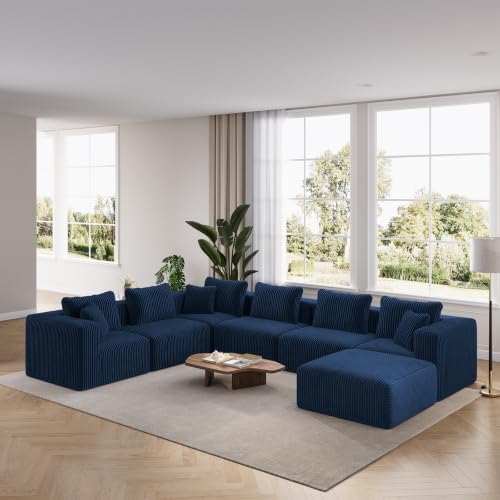 Image of Novilla 141 inch Modular Sectional Sofa, U Shape Sectional Couch, Modern Cloud Design with Smarts Coil Support, Boneless Couch for Large Living Room Apartment, No Assembly Required, Blue