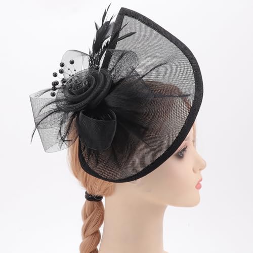 Image of DRESHOW Women Fascinator Hats Tea Party Hat Vintage Pillbox Hat Headband for Cocktail