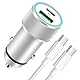 Zigarettenanzünder USB C 60W mit 1M Type C Ladekabel für iPhone 16/15 Pro Max,Samsung Galaxy S25 S24 S23 S22, Kfz Ladegerät Type C PD&QC3.0 Ladegerät Auto Zigarettenanzünder Adapter Auto Adapter