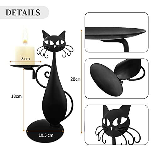 Ofilles Black Cat Candle Holder For Pillar Candles Led Flameless Candles , Retro Rustic Farmhouse Home Metal Cat Decor Candlestick For Centerpiece, Dining Table , Housewarming Gifts #TOP1