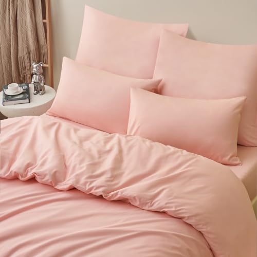 RUIKASI Bettwäsche 200x200 3teilig Rosa - Pfirsch Rosa Mikrofaser Bettwäsche-Sets Oeko-TEX… – Ansicht 3