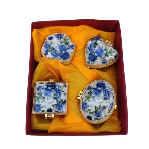 WXMYOZR Mini Boîte À Bibelots avec Couvercle À Charnière en Porcelaine, Ensemble De 4, Papillon Floral Vintage en Céramique, Petite Boîte À Bijoux, Boucles d'oreilles, Porte-Bague, Organisateur,F