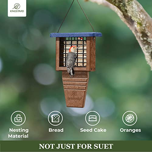 Kingsyard Recycled Plastic Suet Bird Feeder, Tail Prop Suet Feeder For Outside Hanging, Sturdy & Durable, Great For Woodpecker & Clinging Birds, Blue #TOP3