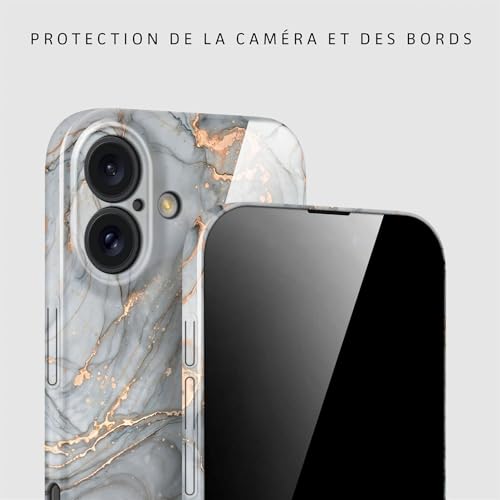 Coque iPhone 16 Plus marbre gris or rigide avec protection caméra intégrée - 2