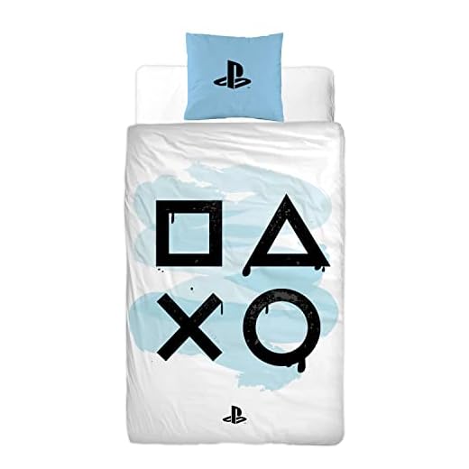 Character World Flanell sängkläder 135 x 200 + örngott 80 x 80 officiell Playstation tonåring sängkläder – 100 % bomull
