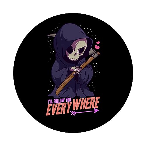 I'll Follow You Everywhere Spooky Cute Grim Reaper Halloween PopSockets Swappable PopGrip, Black - Image 3
