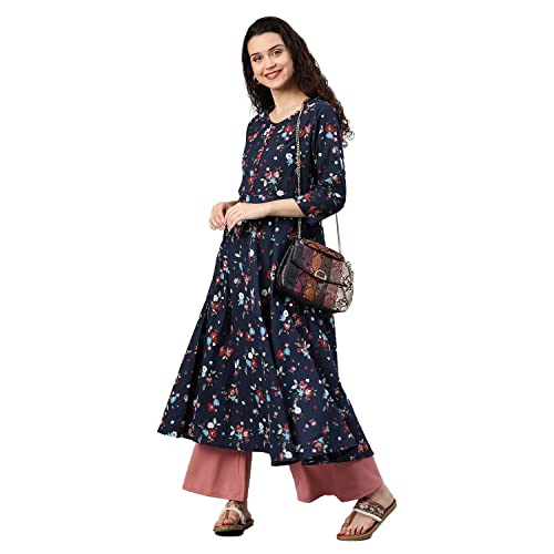 Image of Yash Gallery Women's Cotton Relaxed Fit Anarkali Floral Print Kurta