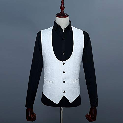 Men Paisley Jacquard Floral Slim Fit Tuxedos Wedding Groom Suits 3 Piece White Red Pink3