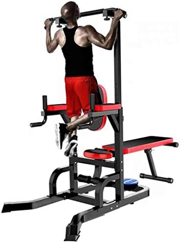 DXIN Home Gym Pull Up Dip Station,Adjustable Dip Station Pull Up Bar,Multifunctional Weightlifting Bed,for A Varied Home Workout Fitness Equipment (Color : Red, Size : 22091190cm)