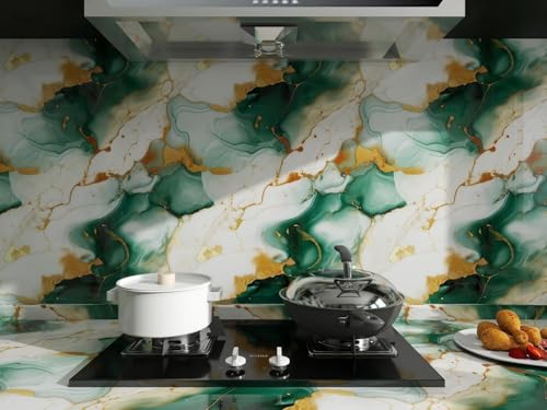 Image of VOLITO Marble Wallpaper Self Adhesive Peel & Stick Wall Sticker 60x200cm | Waterproof Oilproof Kitchen Backsplash & Furniture Vinyl Wallpaper, Easy to Apply & Clean (V-New Geen Gold)