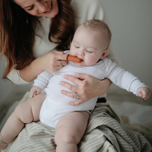 Image of mushie Muslin Baby Swaddle Blanket | 100% Organic Cotton (Sage Stripe)