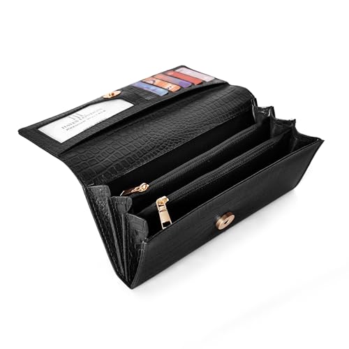 Image of HAYES LONDON Ladies Purse, Pure Leather Wallet, Gifts for Women, RFID Blocking Bi-Fold Clutch (Empress Black)