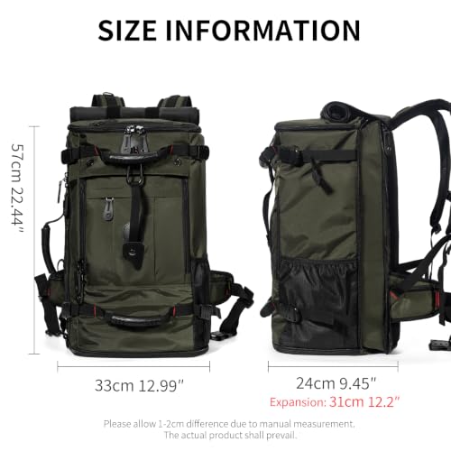 Image of YOUMIAN Large Capacity For Travel Hiking Sports Carry On Backpack Durable Convertible Duffle Bag Laptop airplane (Olive Green Checkered, 60L-Large DualMainOpening)