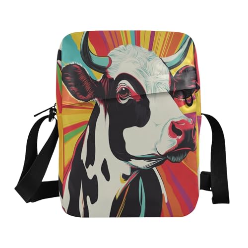 messenger bag for women crossbody green crossbody bags for women Woman Shoulder Handbags Adjustable Strap for School School- Pop Art Colorful Cow