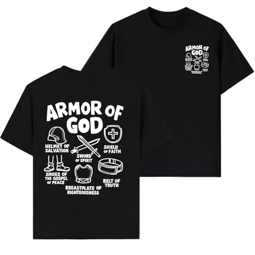 BINTEHGS Kids Christian Shirts for Boys Armor of God Shirt Jesus Graphic Tees Toddler Faith T Shirts Bible Verse Clothing(Black 12 Years)
