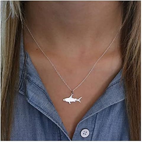 Shark Pendant Necklace Dainty Animal Chain Jewelry for Women Men Girls (Silver) Cover